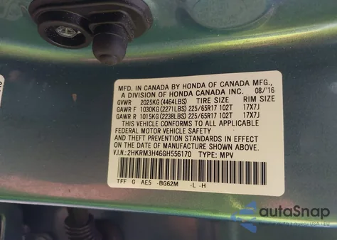 2016 Honda Cr-V Se из США, поврежденный, VIN 2HKRM3H46GH556170